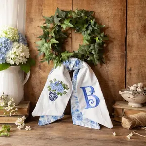 Personalized Wreath Sash | Hydrangea Monogram Door Wreath Sash |Custom Initial Wreath Bow |Front Door Hydrangea Decor | Farmhouse Door Decor