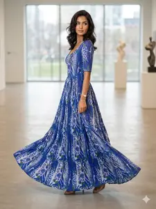 WENRY Women's Summer Boho Floral Pleated Maxi Dress, Casual Elegant Deep Scoop Neck Style