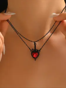 Couple's Heart-Shaped Arrow Necklace, Red Crystal Necklace, Valentine's Day Gift, Suitable for Banquets and Daily Wear