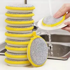 Dual Sided Dishwashing Sponge, 3pcs Scrubbing Pot Brush, Kitchen Dishcloth, Household Oil and Stain Removal Cleaning Cloth, Kitchen Accessories, Sponges Scrubbers, Dishwashing High Elastic Sponge Pads, Exfoliating Sponge, Home Goods, Cleaning Products