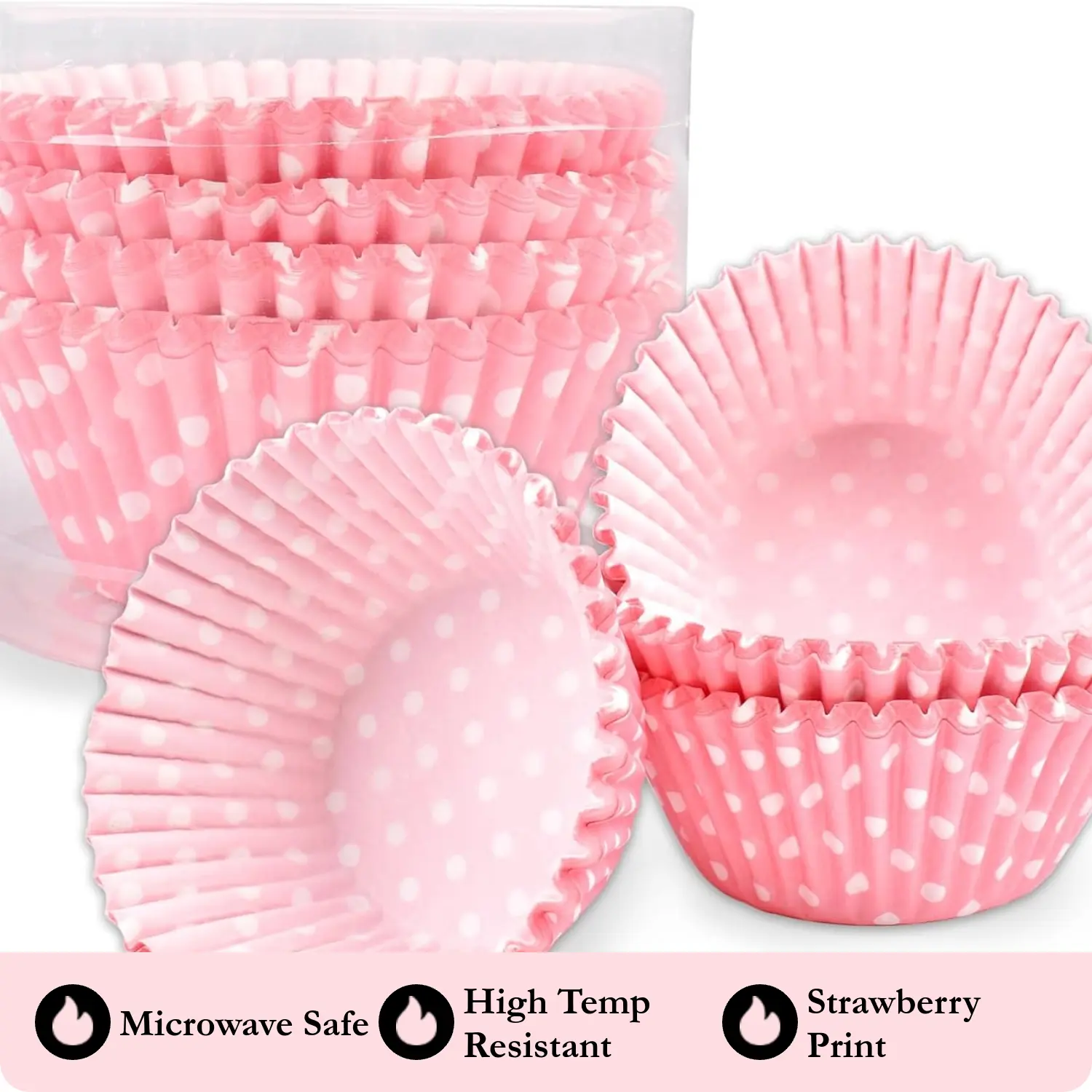 SURUIHK 100-Pc Party Pack Disposable Parchment Paper Cake Cups, 1.97in x 1.18in Strawberry-Printed Non-Stick Greaseproof Oven-Safe Bakeware with Storage Box for Birthday, Bachelor Parties