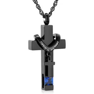 Cross Urn Necklace for Ashes Birthstone Rose Flower Cremation Jewelry for Women Gilrs Keepsake Memorial Ashes Pendant