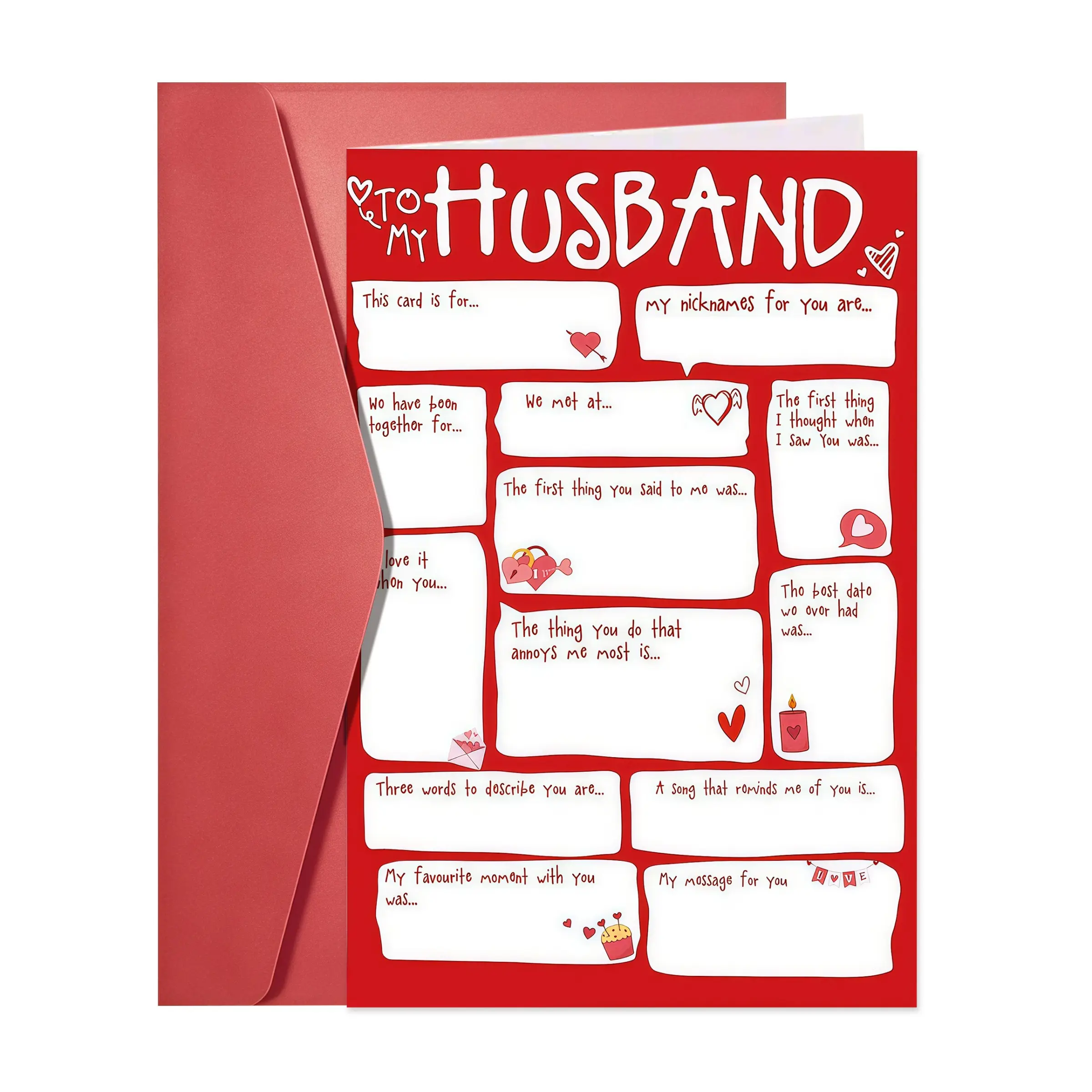 1pc Fill-in-the-Blank Husband Card, Funny and Romantic Gift for Valentines Day, Anniversary, or Birthday, Personalized Greeting Card for Husband, Unique Love Gift Idea, Custom Art Card