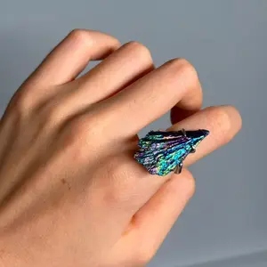 Handmade Rainbow Aura Peacock Kyanite Ring | Colorful Healing Crystal Jewelry | Energy Alignment Stone | Boho Statement Ring