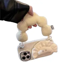 Fuzzy 3D Cute Dumpling Stuffed Handheld iPhone 16 14 12 13 Pro 15 11 Soft Case for Women