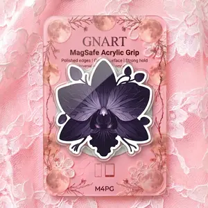 Dark Orchid Acrylic Phone Grip - MagSafe Compatible Magnetic Holder - Gothic Flower Purple Black Phone Stand Ring - Moody Botanical Gift
