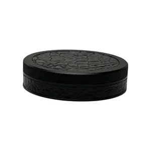 Black on Black Embossed Croc Ruk Can Slim | Premium EDC Storage Solution | 100% Genuine Leather on Top and Band | Airtight Seal for Freshness | Anodized Aluminum Tin Can