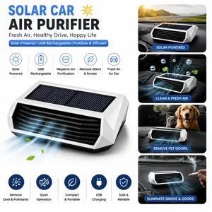 Solar Car Air Purifier, USB Rechargeable Portable Ionizer, Odor Remover for Smoke, Pet Smell & Fresh Air Cleaner for Car Interior # SummerVibes