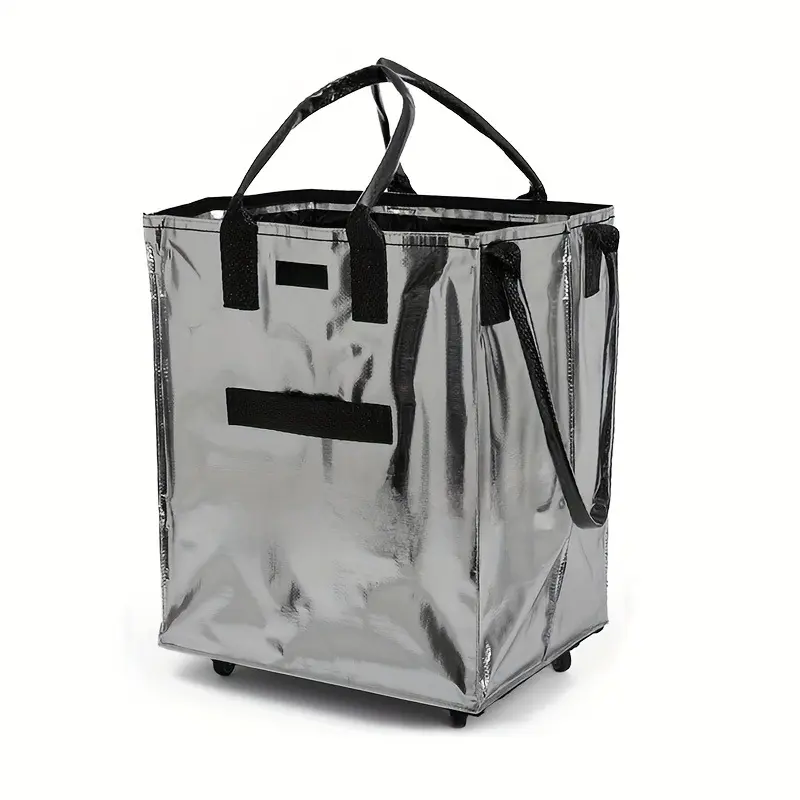 Foldable Rolling Grocery Cart Bag with Wheels, Large Capacity Waterproof Reusable Shopping Tote, Collapsible Bag with Zipper Closure, Heavy Duty Portable Utility Storage Organizer for Laundry, Travel, Camping, Beach, Grocery & Moving 90 Ib Capacity