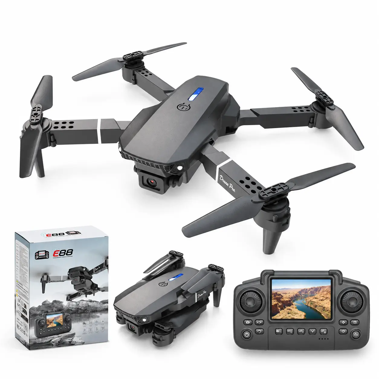 Foldable RC Drone with Screen Remote Controller, Dual 480P Cameras, WiFi Live Video, LED Night Lights, 6-Axis Gyro Stable Hover, Headless Mode, Beginner Quadcopter for Indoor Outdoor Backyard