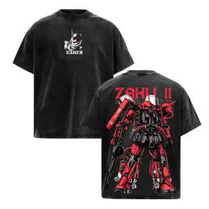 Gundam UC RX 0 Mobile Suit Unicorn Vintage Washed Heavyweight Cotton Oversized Anime Manga T-Shirt, Double Printed Bootleg Graphic Tee, Y2K Aesthetic Retro Unisex Streetwear Gym Pump Cover Acid Wash Faded Mecha Gunpla Otaku Gift TikTok Trend Top