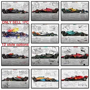 1pc Unframed F1 Racing Themed Automotive Art Canvas Wall Art Print Poster Racing Technical Drawing Exploded View Mural Home Decor Men's Gift (12 Styles Available)