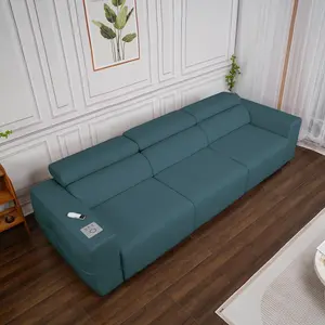 Power Reclining Sofa with Adjustable Headrest, Sectional Recliner with Wireless Charge & Bluetooth Speaker, Wall Hugger Recliner Converts to Sofa Bed, Remote, USB/Type-C, 3-Seater(Blue)