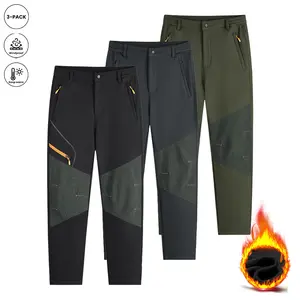 Men's Winter Solid Color Waterproof Windproof Fleece Lined Warm Long Pants Outdoor Hiking Skiing Trousers Thickened Work Pants for Winter Daily Casual/Commute/Outdoor