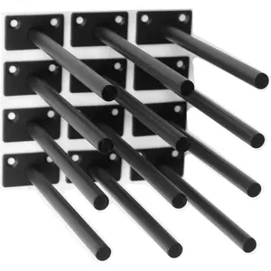 12 Pcs 8" Black Solid Steel Floating Shelf Bracket Blind Shelf Supports - Hidden Brackets for Floating Wood Shelves - Concealed Blind Shelf Support – Screws and Wall Plugs Included