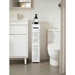 [Bathroom Storage Cabinet]-PC Material Slim White Bathroom Storage Cabinet-Durable PVC Storage Rack Suitable for Small Spaces