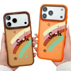 Rainbow and Smiling Face Pattern Phone Case for iPhone 17 Pro Max 17Air 16 Plus 16e 15 14 13 12 11 Color Blocking Button and Camera Frame Design Shockproof Skin Feel Shell