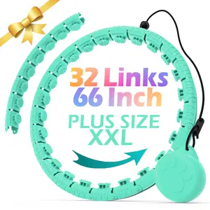 JLoibao Weighted  Circle 32 Links 66 Inch Plus Size XXL Eco-Friendly ABS Material Adjustable Portable Hoop for Adults Fitness Home Gym Kit Home Gym