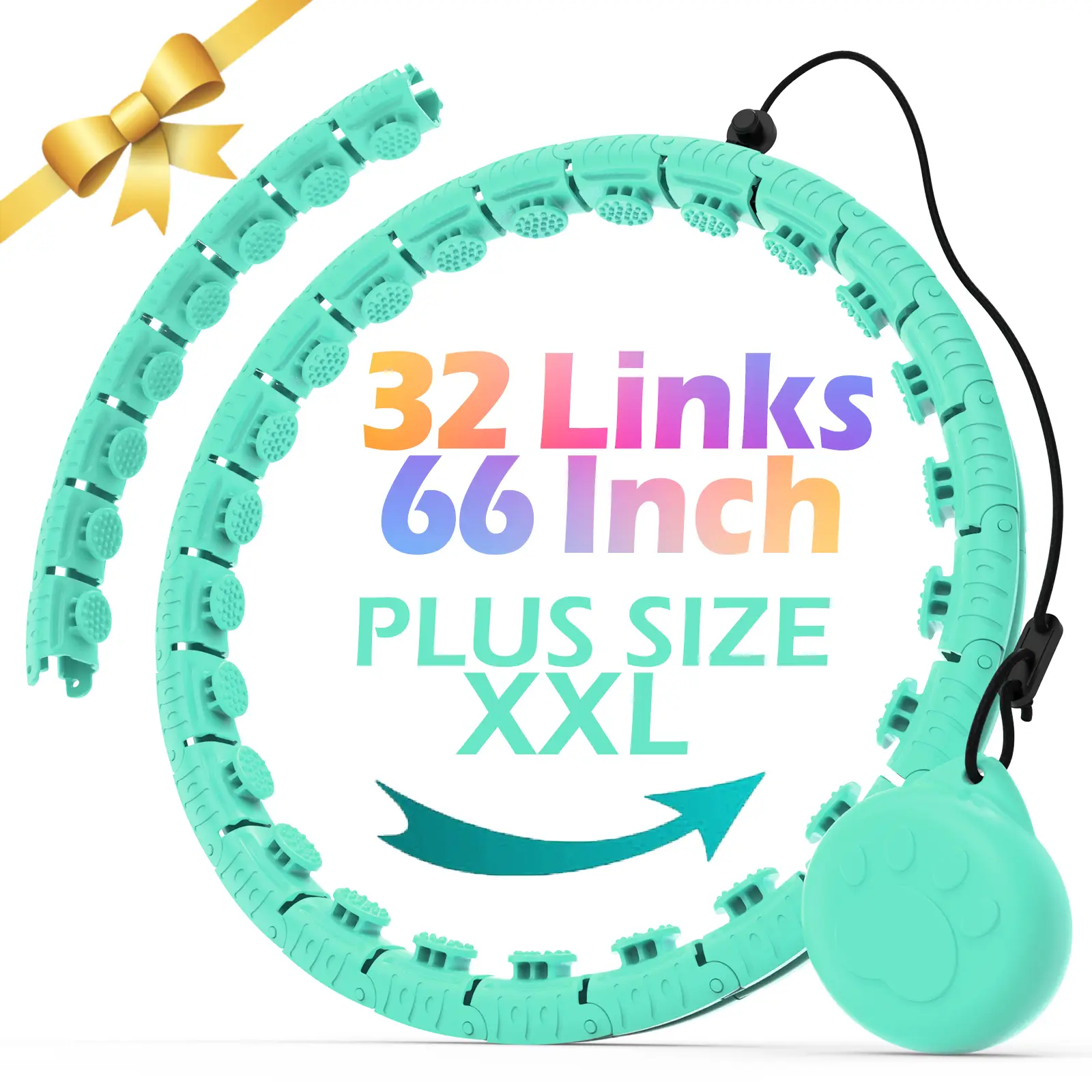 JLoibao Weighted Hula Circle 32 Links 66 Inch Plus Size XXL Eco-Friendly ABS Material Adjustable Portable Hoop for Adults Fitness Equipment