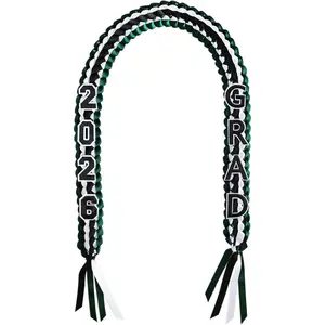 2026 Graduation Money Ribbon Leis 48inch Braided Class of 2026 Graduation Necklace for High School College Graduation Party Gifts Green White Black