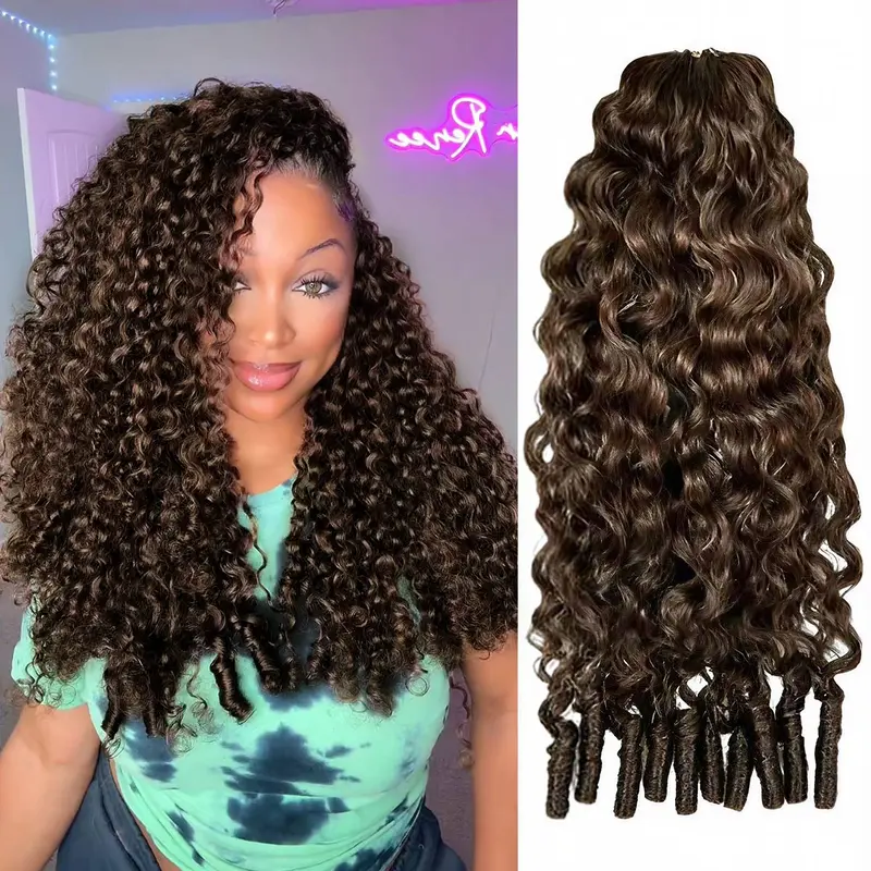 OQ HAIR Burmese Curly #4 Chocolate Brown Crochet Braids Human Hair Extensions for Miracle Knots Boho Braids Pre-Separated 50g/Pack Knotless Boho Braids Vacation Hair #TikTokShopFallDealsForYou