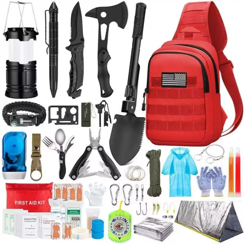 Emergency Survival Kit, 151 Pcs Survival Gear First Aid Kit, Outdoor Trauma Bag with Flashlight Knife Pliers Pen Blanket Bracelets Compass for Camping Earthquake or Adventures