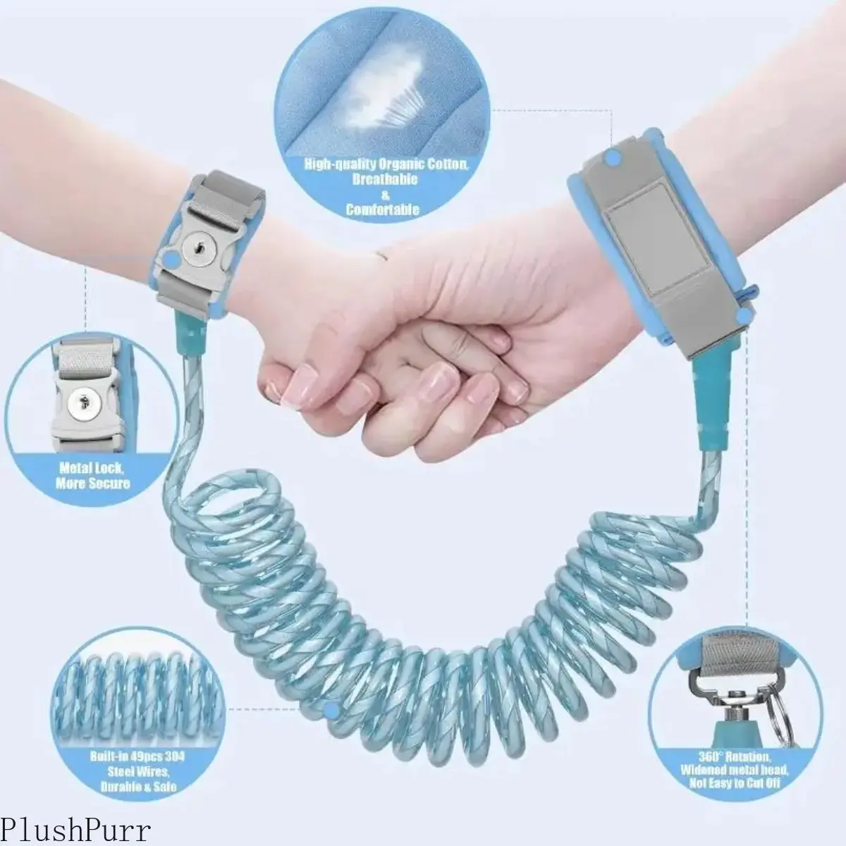Anti-Lost Wristband Leash with Safety Lock 360° Rotating Spring Rope 2-Meter Stretchable Child Safety Harness Keychain for Outdoor Travel Secure Lockable Wristband Soft & Comfortable for All-Day Wear summerwins tiktokshopbacktoschool