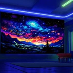 1 piece, Starry Night Scenery Tapestry - Vivid Fluorescent Wall Hanging, Woven Peach Skin Velvet Fabric, No Electricity Required Indoor Home and Dorm Decor, Suitable for Dining Room