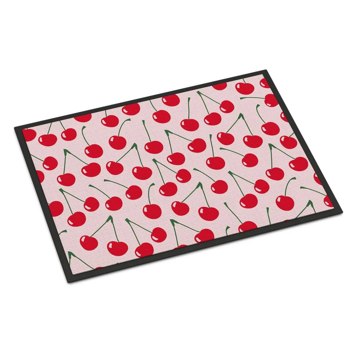 212 MAIN Decorative Rug Mat - 18x27 in. Pink Background Cherry Fruit Print, Permanent Dye Fade-Resistant, Rubber-Backed Indoor-Outdoor Household Decorative Rug