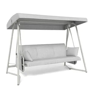 【Summervibes】4 to 5 Person Outdoor Patio Swing with Canopy 2-in-1 Swing Bed Adjustable Backrest 800 lbs Capacity Porch Swing with Stand Removable Cushions Pillows for Backyard Garden Poolside Summervibes