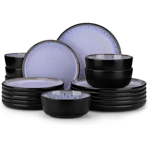 Plates and Bowls Sets, 18 count Stoneware Dinnerware Sets for 6, Kitchen Dish Set Mircowave and Dishwasher Safe Dinner Set Ceramic Dishware, Light , Series