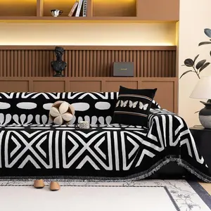 Minimalism Tribal Couch Cover Non Slip White Black Geometric Sofa Cover Washable Bohemian Style Aztec Couch Slipcover for Sectional Couch Furniture Protector 71''x134''