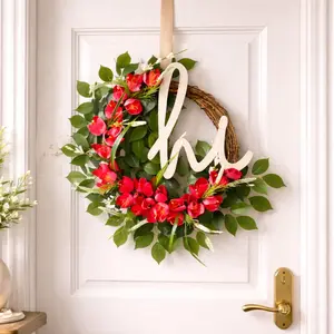 Simulation Tulip Wreath Home Decor, Home Ornament Front Door Wreath Door Hanging Holiday Wreath Ivy Circle Wall Hanging, suitable for garden courtyard decoration, wedding festival party gathering decoration, and floral wreath gift