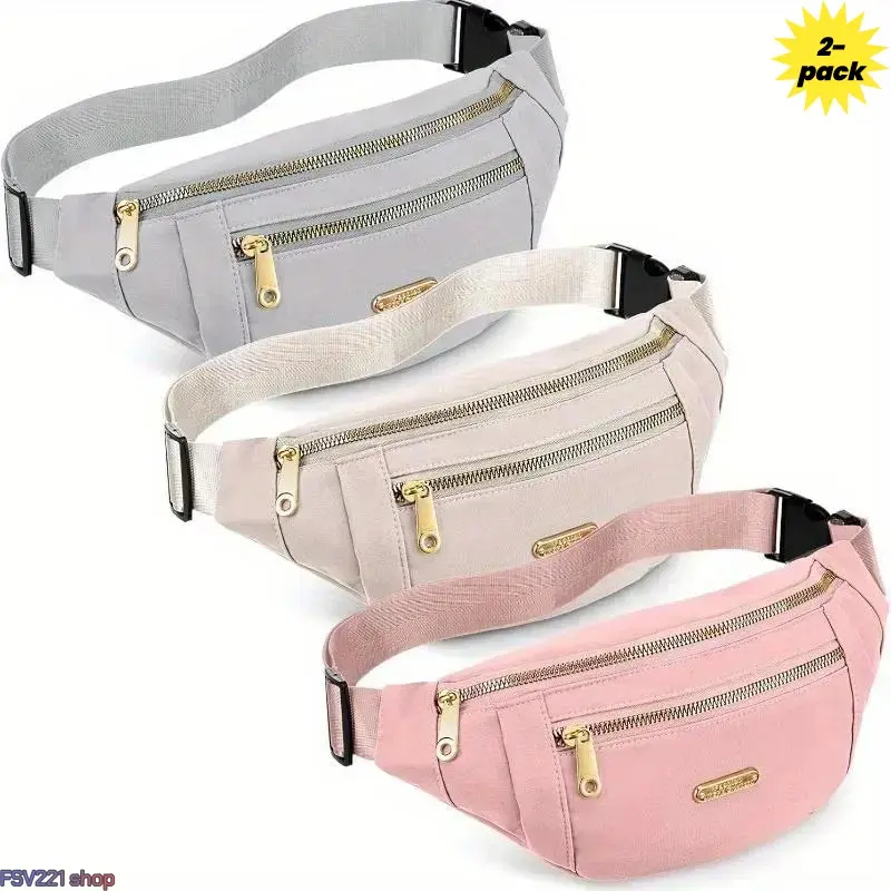 3-Pack Multi-Pocket Nylon Fanny Packs, Adjustable Waist Belt Bags with Gold Zippers, Unisex Crossbody Sling Bags for Women, Ideal for Travel, Sports, Crossbody Bags For Women campingessentials