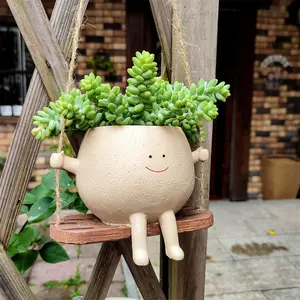 Swing Face Planter Pot Hanging Resin Flower Head Planters for Indoor & Outdoor Plants, Succulent Pot for String of Pearls Plant, Ideal Gift Idea