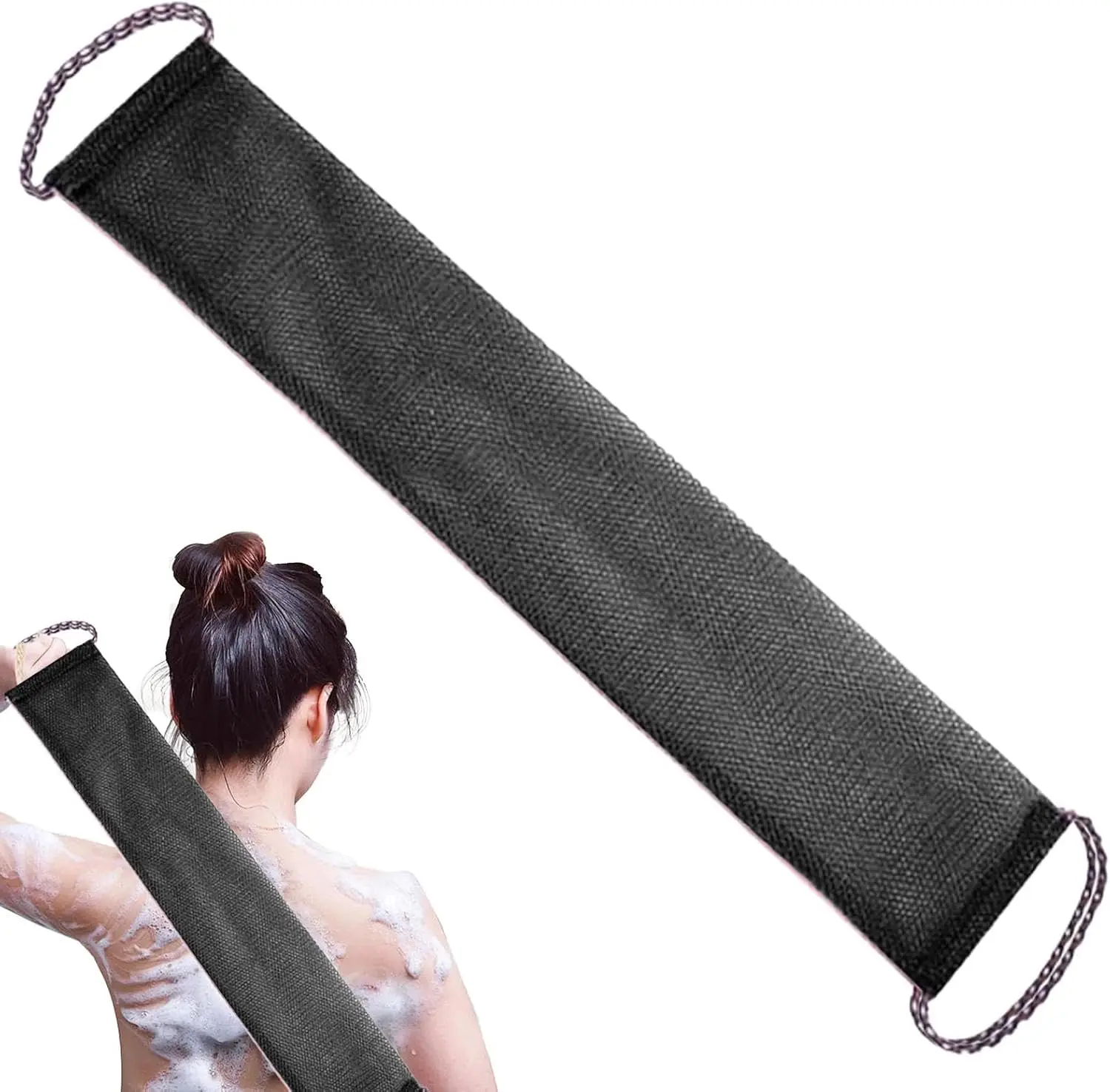 Black/Pink Long Body Exfoliator Towel - Gentle Skin Scrubber for Shower & Spa
