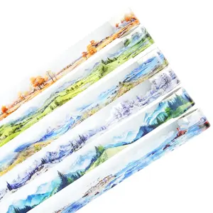 6Pcs Landscape PET Tapes, Aesthetic Stickers for Journaling, Scrapbook Supplies, and Ephemera, with Decorative Clip,Car Interior Accessories Craft Scenery Artwork Design
