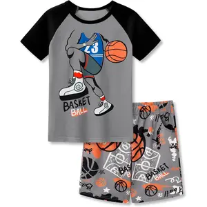 L-NG004 Big Boys Pajamas Teal & Navy Face 2-Piece Fun Short Sleeve PJ Set Kid Cozy Sleepwear Children Size 6-18