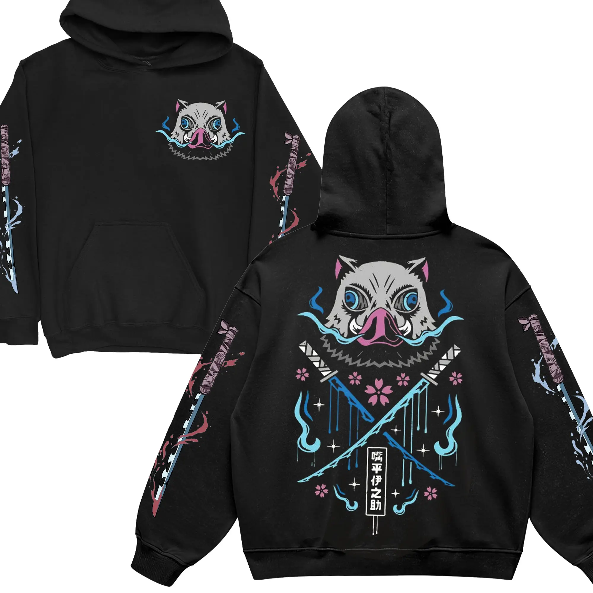 Cosplay Top Hoodie Demon Slayer Inosuke Hashibira Anime Graphic Tee, Vintage Printed All Over Hoodie, Menswear Unisex