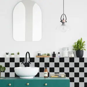 PBS Provence Square Tile Stickers | PVC Thickened Crystal Film | Classic Two-Color Checkerboard | Waterproof & Oil-Proof | Fits Kitchen/Bath/Floor/Ceiling/Tiles/Old Wood | Home Decor Decorative Wall Sticker (10PCS/30PCS/50PCS/Box)