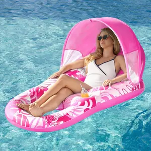 Inflatable Pool Floats Lounger with Canopy for Adult - Pool Lounge Float with Cup Holder & Backrest, Footrest for Pool Party, Swimming, Lake, Beach, Travel for Gifts for Women