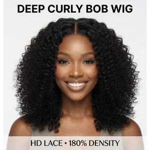 Deep Curly Wig Black| 180% Density HD Lace Front Glueless Voluminous Curly Wig