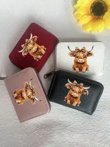 Highland Cow Print Card Holder, Cute Dog Design, PU Leather Zipper Wallet, Bifold Wallet, Unisex Mini Wallet, Perfect Gift for Women, Teachers, Friends