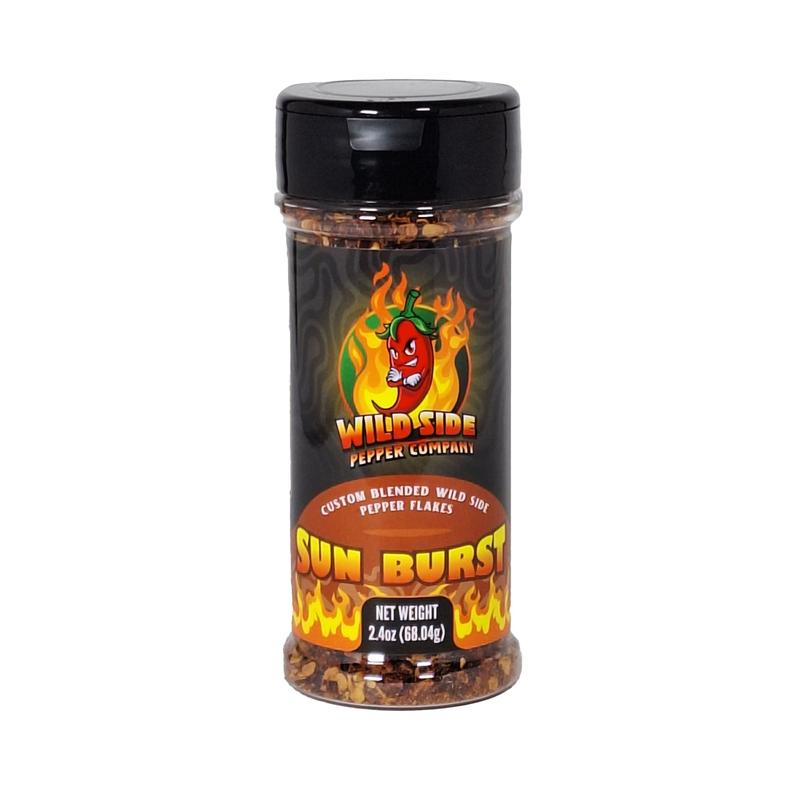 Wild Side Pepper Company Sun Burst Hot Pepper Flakes - Aji Limo, African Bird's Eye, Scotch Bonnet - 64,000 Scoville Heat Rating - Bright Citrus Fruity Heat Wild Flavor