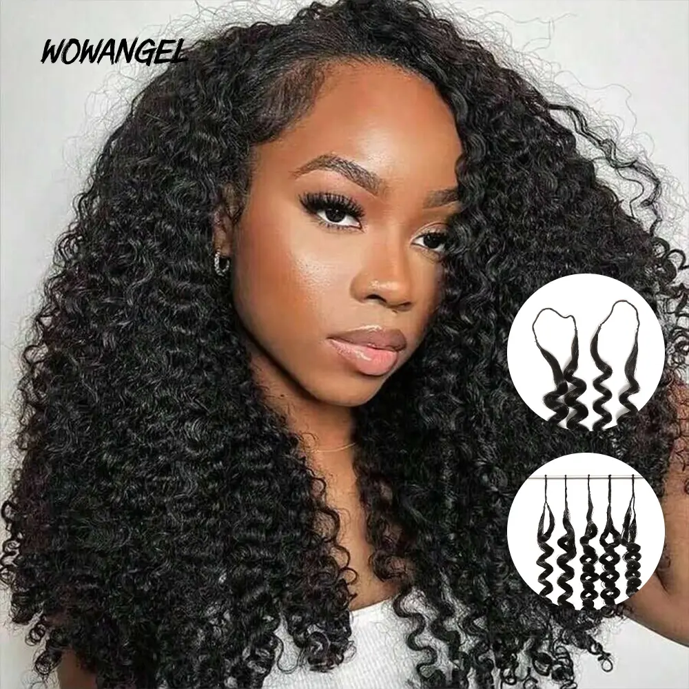 WOWANGEL Burmese Curly Pre-Separated Feather Crochet Hair Miracle Knots Braids For Braiding invisible Miracle Knots Real Human Hair Extensions With String Crochet Human Hair Extensions Hair Bundle Nature Black Color 18inches For Black Women