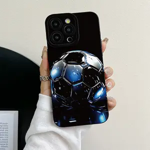 A stylish black matte phone case, featuring a bright blue football designIt features a precise cut-out design, fully protecting your device, and is compatible with iPhone 17, 16, 15, 14, 13, 12, 11, as well as the Plus and Pro Max versions