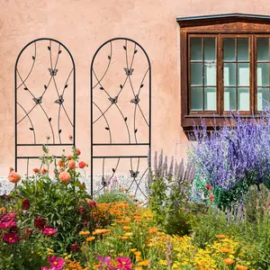 2 Pack Metal Garden Trellis 71" x 19.7" Rustproof Trellis for Climbing Plants Outdoor Flower Support Butterfly Deco Black