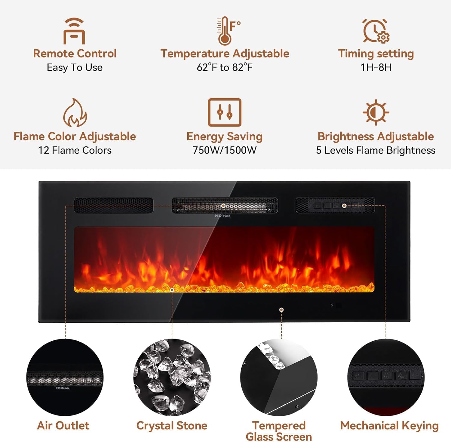 Aoxun Modern 80" Electric Fireplace TV Stand with Storage Cabinets LED Lights Hinged Doors for TVs up to 90" Gray Entertainment Center