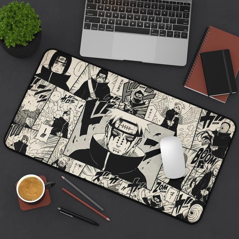 [ SALE UP 45% - ANIME DESK MAT ] Akatsuki Manga Panels Desk Mat | Black & White Anime Style