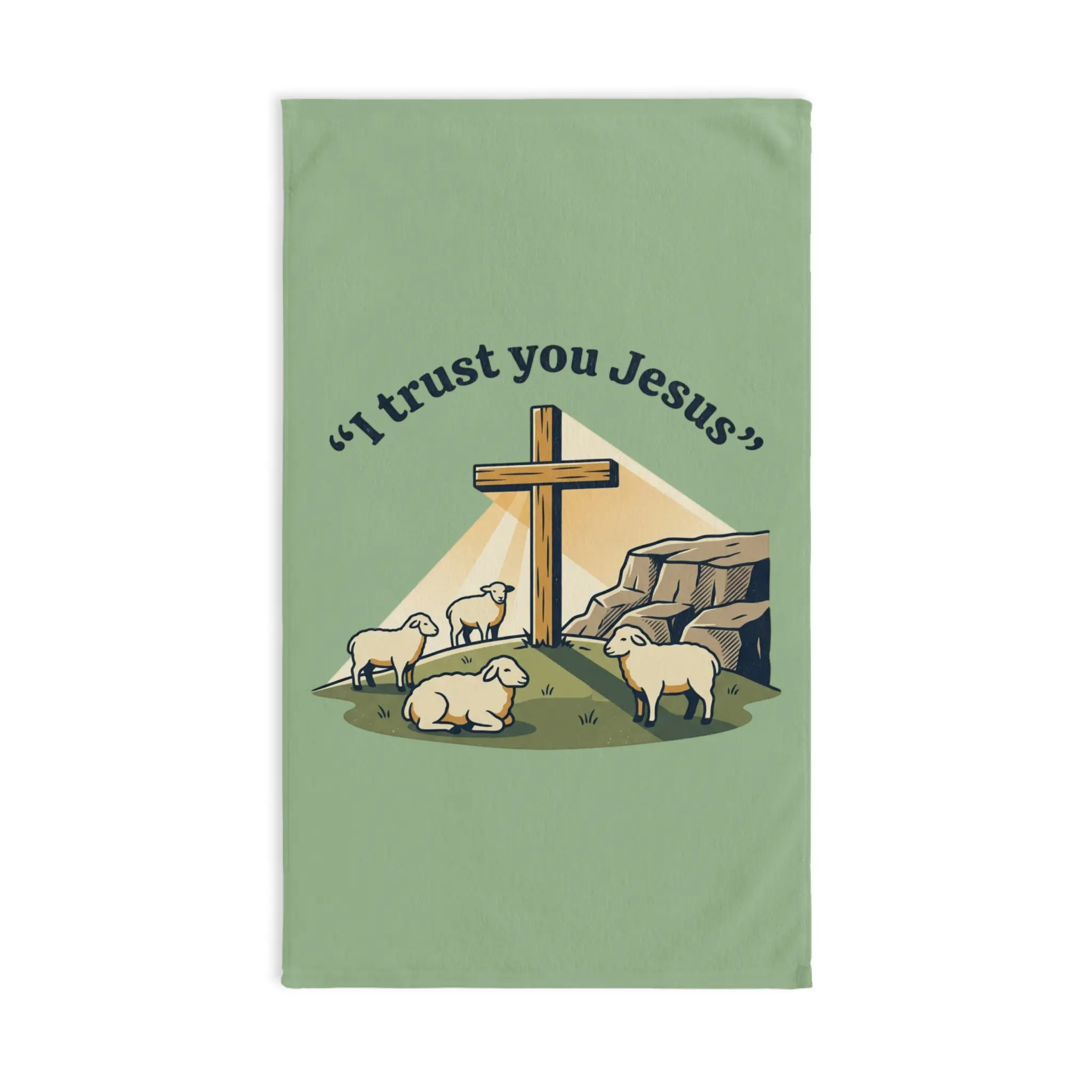 Cotton Lightweight Christian Hand Towel with I Trust You Jesus Cross-Print, Sheep Design and Faith Scripture for Bathroom